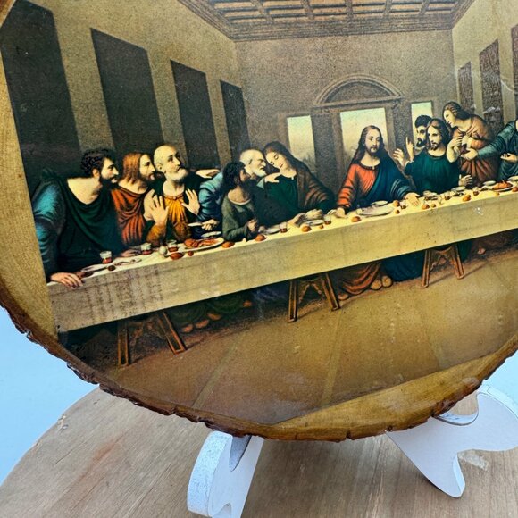 The Last Supper Laquered Wood Wall Art Religious Rustic Home Decor Litho 11 x 9 - Picture 4 of 12